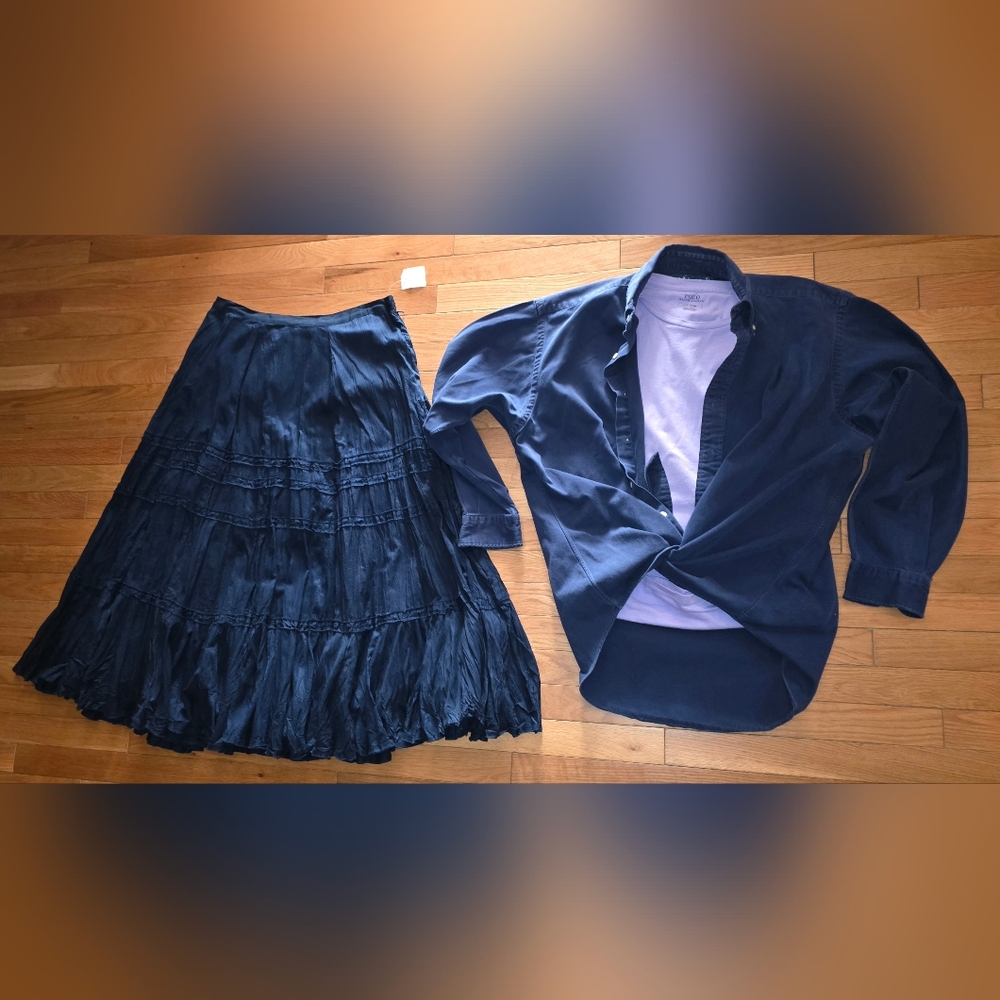 3Pc RALPH LAUREN Navy Blue Skirt NWTS & Large BLAKE BUTTON DOWN & POLO TSHIRT